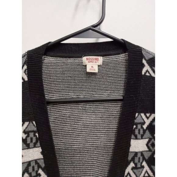 Vintage 90s Mossimo Womens Cardigan XL Black White Longline Aztec BOHO - Picture 3 of 8